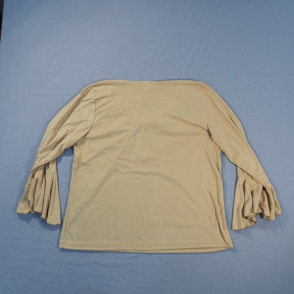 Vintage Fiorlini Shirt Womens 14/16 Tan Bell Flare Sleeve Soft Boho Cottage USA - Picture 2 of 12